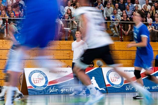 26.04.2025, GER, Volleyball, 2.BL Maenner Sued, Saison 2024 2025, Blue Volleys Gotha - Ceratonia Volleys Eltmann Robert Werner (Blue Volleys Gotha) 99867 Gotha Sporthalle Sportanlage Ernesti Thüringen Deutschland