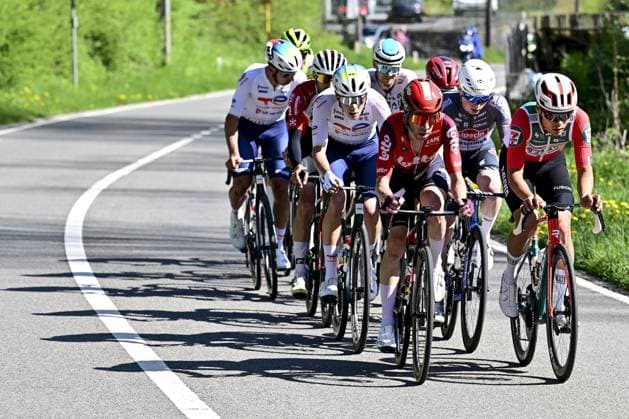 Argentine Eduardo Sepulveda of Lotto Cycling Team and Norwegian Sakarias Koller Loland of Uno-X Mobility leading the breakaway group during the men elite race of the Liege-Bastogne-Liege one day cycling event, 252km from Liege, over Bastogne to Liege, Sunday 27 April 2025. MAARTENxSTRAETEMANS  x121972808x