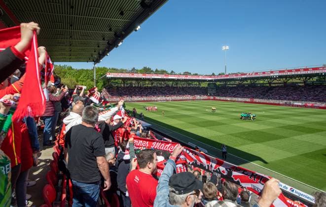 Fussball, Frauen, Saison 2024 2025, 2. Bundesliga (23. Spieltag), 1. FC Union Berlin - Borussia Mönchengladbach, Übersicht, 27.04.2025, Copyright: xSebastianxRäppold MatthiasxKochx