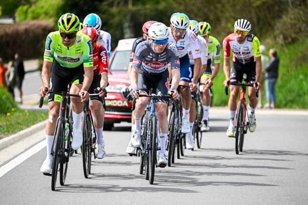 Liege Bastogne Liege 2025 Cycling Race LIEGE, BELGIUM - APRIL 27 : Van Tricht Stan (BEL) of Alpecin - Deceuninck in the escape pack during the 111th edition of Liege Bastogne Liege an UCI World Tour 1.UWT cycling race for Men Elite of 252 km with start and finish in Liege on April 27, 2025 in Liege, Belgium, 27 04 2025 ( Motordriver Guy De Vuyst - Liege Belgium  Copyright: xPeterxDexVoechtx