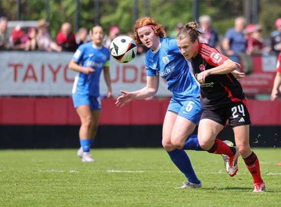27.04.2025 - Fussball - Saison 2024 2025 - 2. Frauen - Fussball - Bundesliga - 23. Spieltag: 1. FC Nürnberg FCN ( Club Clubfrauen ) - SV Meppen - Sportfoto Zink DaMa - xdaxmax - Lena Maria Göppel Goeppel (5, SV Meppen ) Nastassja Lein (24, 1. FC Nürnberg FCN )