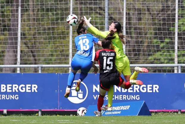 27.04.2025 - Fussball - Saison 2024 2025 - 2. Frauen - Fussball - Bundesliga - 23. Spieltag: 1. FC Nürnberg FCN ( Club Clubfrauen ) - SV Meppen - Sportfoto Zink DaMa - xdaxmax - Ayleen Seyen (13, SV Meppen ) Rebekka Salfelder (15, 1. FC Nürnberg FCN ) Hannah Etzold (1, 1. FC Nürnberg FCN )