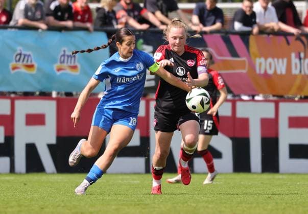 27.04.2025 - Fussball - Saison 2024 2025 - 2. Frauen - Fussball - Bundesliga - 23. Spieltag: 1. FC Nürnberg FCN ( Club Clubfrauen ) - SV Meppen - Sportfoto Zink DaMa - xdaxmax - Selma Licina (18, SV Meppen ) Madeleine Steck (28, 1. FC Nürnberg FCN )