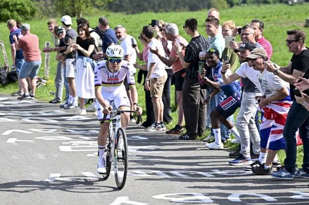 Slovenian Tadej Pogacar of UAE Team Emirates pictured in action during the men elite race of the Liege-Bastogne-Liege one day cycling event, 252km from Liege, over Bastogne to Liege, Sunday 27 April 2025. MAARTENxSTRAETEMANS  x121992151x