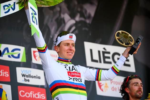 Liege Bastogne Liege 2025 Cycling Race LIEGE, BELGIUM - APRIL 27 : Pogacar Tadej (SLO) of UAE Team Emirates - XRG on the podium during the 111th edition of Liege Bastogne Liege an UCI World Tour 1.UWT cycling race for Men Elite of 252 km with start and finish in Liege on April 27, 2025 in Liege, Belgium, 27 04 2025 Liege Belgium  Copyright: xVincentxKalutx