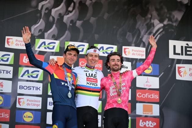 27-04-2025 Liege - Bastogne - Liege; 2025, Uae Team Emirates - Xrg; 2025, Lidl - Trek; 2025, Ef Education - Easypost; Pogacar, Tadej; Ciccone, Giulio; Healy, Ben; Liegi; 