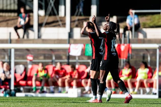 Google Pixel Frauen-Bundesliga, 1. FC Köln - Eintracht Frankfurt; 27.04.2025 Jubel zum 0:2 durch Nicole Anyomi (Eintracht Frankfurt, 19) Google Pixel Frauen-Bundesliga, 1. FC Köln - Eintracht Frankfurt, Köln, Franz-Kremer-Stadion am 27.04.2025 DFB REGULATIONS PROHIBIT ANY USE OF PHOTOGRAPHS AS IMAGE SEQUENCES AND OR QUASI-VIDEO. Copyright: xBEAUTIFULxSPORTS Wunderlx
