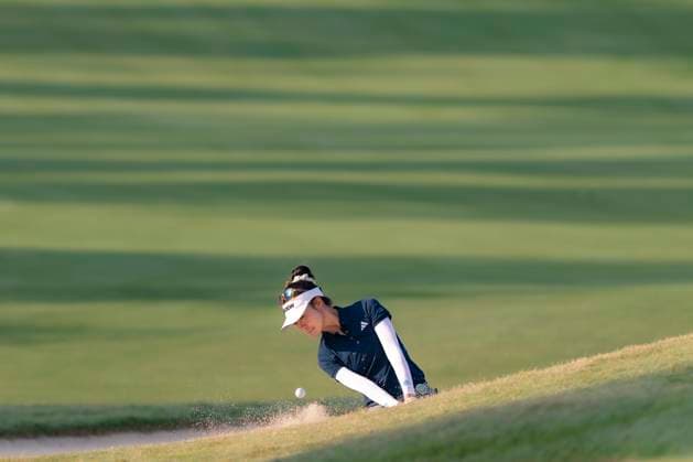 April 27, 2025, The Woodlands, Texas, USA: GRACE KIM (AUS) hits out of the bunker on the 2nd hole during the final round of the 2025 Chevron Championship at The Club at Carlton Woods in The Woodlands, Texas, on Sunday, April 27, 2025. The Woodlands USA - ZUMAp213 20250427_znp_p213_016 Copyright: xLynnxPenningtonx