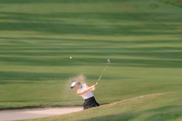 April 27, 2025, The Woodlands, Texas, USA: LYDIA KO (NZL) hits out of the bunker on the 2nd hole during the final round of the 2025 Chevron Championship at The Club at Carlton Woods in The Woodlands, Texas, on Sunday, April 27, 2025. The Woodlands USA - ZUMAp213 20250427_znp_p213_021 Copyright: xLynnxPenningtonx