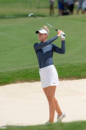 April 27, 2025, The Woodlands, Texas, USA: NELLY KRODA (USA) hits out of the bunker on the 9th hole during the final round of the 2025 Chevron Championship at The Club at Carlton Woods in The Woodlands, Texas, on Sunday, April 27, 2025. The Woodlands USA - ZUMAp213 20250427_znp_p213_032 Copyright: xLynnxPenningtonx
