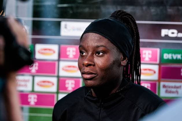 Google Pixel Frauen-Bundesliga, 1. FC Köln - Eintracht Frankfurt; 27.04.2025 Nicole Anyomi (Eintracht Frankfurt, 19) im Interview Google Pixel Frauen-Bundesliga, 1. FC Köln - Eintracht Frankfurt, Köln, Franz-Kremer-Stadion am 27.04.2025 DFB REGULATIONS PROHIBIT ANY USE OF PHOTOGRAPHS AS IMAGE SEQUENCES AND OR QUASI-VIDEO. Copyright: xBEAUTIFULxSPORTS Wunderlx