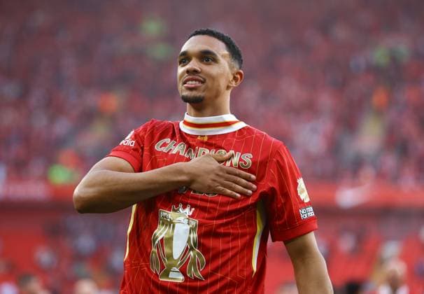 Trent Alexander-Arnold of Liverpool celebrates winning the Premier League Liverpool v Tottenham Hotspur, Premier League, Football, Anfield, Liverpool, UK - 27 Apr 2025 EDITORIAL USE ONLY No use with unauthorised audio, video, data, fixture lists, club league logos or live services. Online in-match use limited to 120 images, no video emulation. No use in betting, games or single club league player publications. Copyright: xKieranxMcManus Shutterstockx 15269701jx