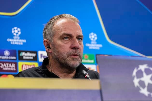 April 29, 2025, Sant Joan Despi, Barcelona, SPAIN: Hansi Flick, head coach of FC Barcelona, Barca attends his press conference, PK, Pressekonferenz during the training day of FC Barcelona ahead the UEFA Champions League, football match against FC Internazionale Milano at Ciudad Esportiva Joan Gamper on April 29, 2025 in Sant Joan Despi, Barcelona, Spain. Sant Joan Despi SPAIN - ZUMAa181 20250429_zaa_a181_077 Copyright: xJavierxBorregox