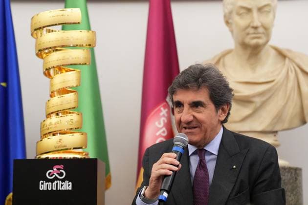 Urbano Cairo during the Presentation of the Grand Arrival of Giro d Italia 108 in Rome, Italy - Tuesday April 29, 2025 - cycling ( Photo by Alfredo Falcone LaPresse )  Copyright: xAlfredoxFalcone LaPressex
