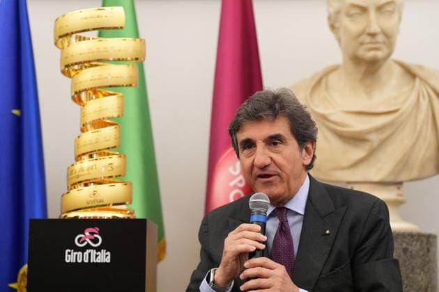 Urbano Cairo during the Presentation of the Grand Arrival of Giro d Italia 108 in Rome, Italy - Tuesday April 29, 2025 - cycling ( Photo by Alfredo Falcone LaPresse )  Copyright: xAlfredoxFalcone LaPressex