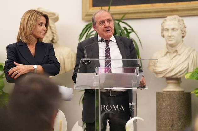 Cristina Fantoni Mauro Vegni during the Presentation of the Grand Arrival of Giro d Italia 108 in Rome, Italy - Tuesday April 29, 2025 - cycling ( Photo by Alfredo Falcone LaPresse )  Copyright: xAlfredoxFalcone LaPressex