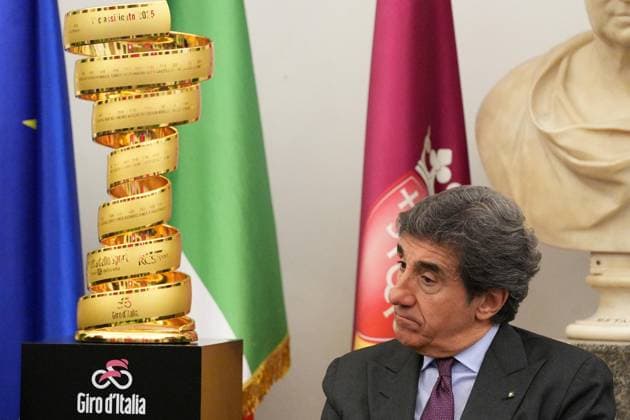 Urbano Cairo during the Presentation of the Grand Arrival of Giro d Italia 108 in Rome, Italy - Tuesday April 29, 2025 - cycling ( Photo by Alfredo Falcone LaPresse )  Copyright: xAlfredoxFalcone LaPressex