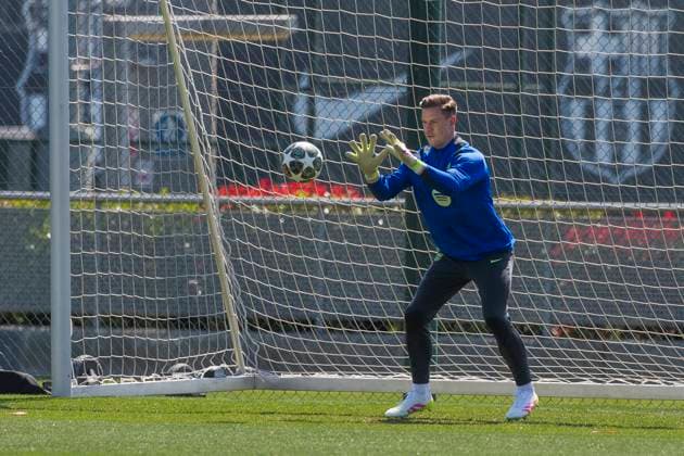 FC Barcelona, Barca training Marc-Andre ter Stegen of FC Barcelona in action during the training of FC Barcelona on the eve of the UEFA Champions League 2024 25 semi-final first leg football match against FC Internazionale. Sant Joan Despi Spain Copyright: xNicolòxCampox