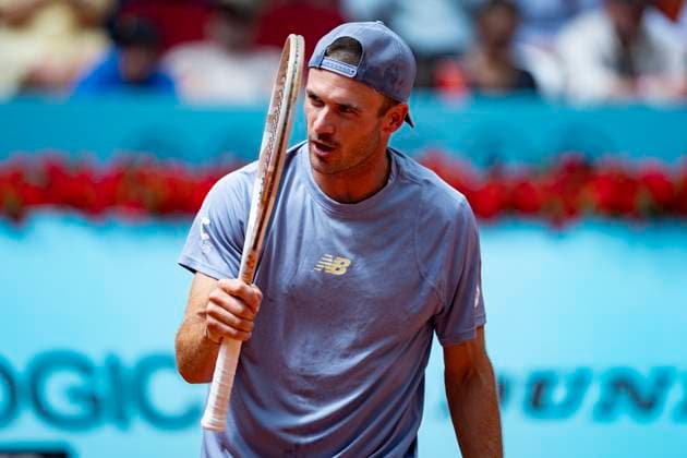 Mutua Madrid Open 2025 Tommy Paul of the USA celebrates a point against Karen Khachanov during their match at the Mutua Madrid Open 2025 tournament celebrated at La Caja Magica on April 29, 2025 in Madrid, Spain. Madrid La Caja Magica Madrid Spain Copyright: xAlbertoxGardinx AGardin_20250429_Mutua_Madrid_Open_0360