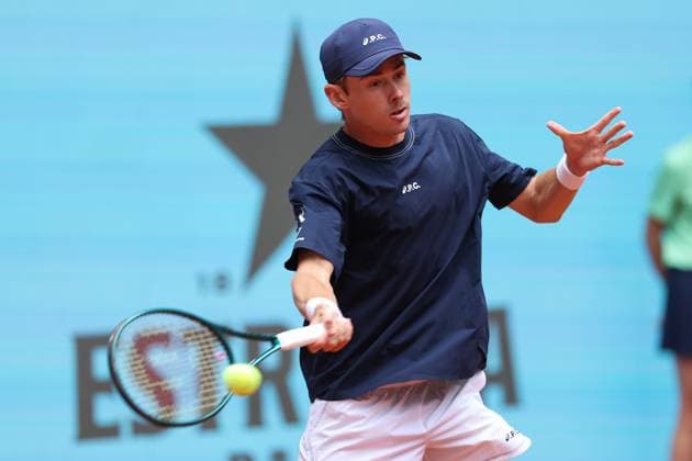 April 29, 2025, Madrid, Spain: ALEX DE MINAUR of Australia in action against D. Shapovalov of Canada during the Mutua Madrid Open 2025, ATP, Tennis Herren Masters 1000 and WTA, Tennis Damen 1000 tennis tournament, celebrated at Caja Magica in Madrid, Spain. De Minaur won 6:3, 7:6. Madrid Spain - ZUMAa181 20250429_zaa_a181_050 Copyright: xIrinaxR.xHipolitox