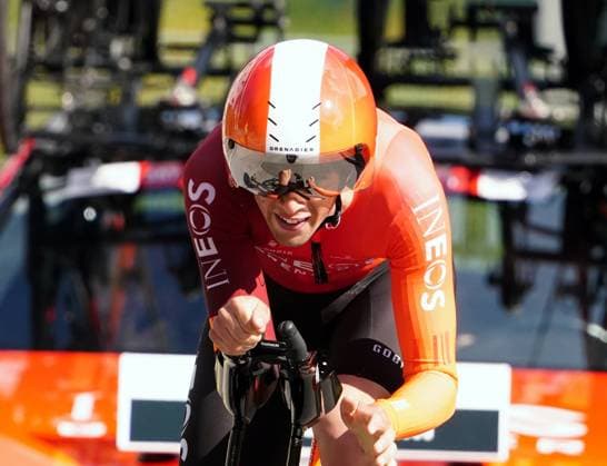 29.04.2025 Schweiz. Tour de Romandie Prolog Saint-Imier - Saint-Imier. Bild : der Sieger Samuel Watson (GBR) Team Ineos.
