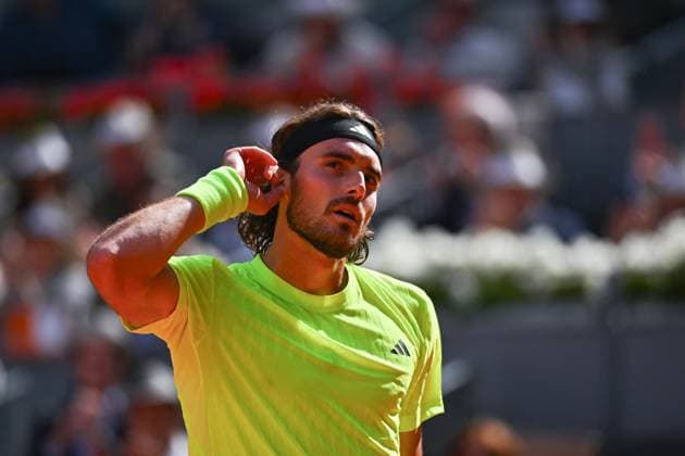 Mutua Madrid Open - Men s Third Round Stefanos Tsitsipas (GRE) during his third round match at the Mutua Madrid Open in Madrid , Spain, on April, 29, 2025. Photo by Corinne Dubreuil ABACAPRESS.COM Madrid Spain  Copyright: xDubreuilxCorinne ABACAx