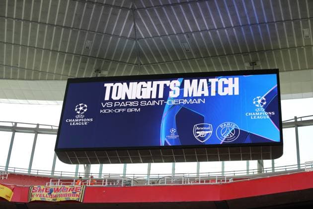 April 29, 2025, London, United Kingdom: Jumbotron of the UEFA 2024 25 Semi-Final first leg game between ARSENAL and PARIS SAINT GERMAIN at the Emirates Stadium in London, England London United Kingdom - ZUMAc179 20250429_zep_c179_005 Copyright: xMickaelxChavetx