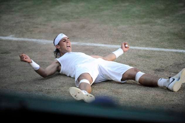 WIMBLEDON 2008 WIMBLEDON TENNIS CHAMPIONSHIPS 2008. 12th DAY 6 7 2008 MEN S FINAL ROGER FEDERER V R.NADAL. NADAL AFTER WINNING PICTURE DAVID ASHDOWN Copyright: xDAVIDxASHDOWNx DMGTCHPDPICT000408491789