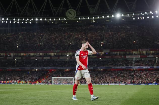Arsenal v Paris Saint-Germain 29.04.2025. Champions League 2024 25 Semi-Final 1st leg Arsenal v Paris Saint-Germain, Emirates Stadium. Declan Rice of Arsenal  Copyright: xMarcxAsplandx NINTCHDBPICT000990883568