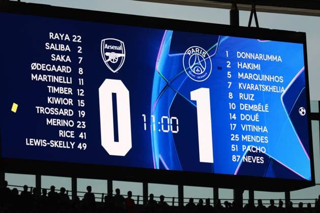 April 29, 2025, London, United Kingdom: Jumbotron during the UEFA 2024 25 Semi-Final first leg game between ARSENAL and PARIS SAINT GERMAIN at the Emirates Stadium in London, England London United Kingdom - ZUMAc179 20250429_zep_c179_270 Copyright: xMickaelxChavetx