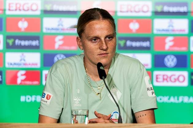 45. DFB-Pokal Finale der Frauen: FC Bayern München - SV Werder Bremen Abschlusspressekonferenz; 30.04.2025 Lina Hausicke (SV Werder Bremen, 18) 45. DFB-Pokal Finale der Frauen: FC Bayern München - SV Werder Bremen Abschlusspressekonferenz; Köln, RheinEnergiestadion, 30.04.2025 Copyright: xBEAUTIFULxSPORTS Wunderlx