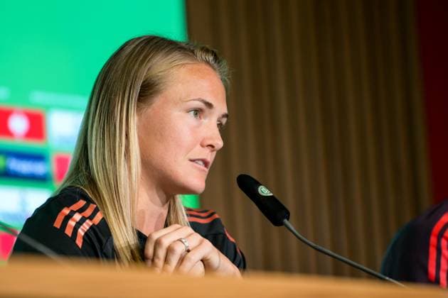 Fußball, DFB Pokal Frauen, 20250430, Pressekonferenz MD-1 FC Bayern München - SV Werder Bremen. Im Bild Magdalena ERIKSSON (Bayern, 5). Köln Rhein-Energie Stadion Nordrhein-Westfalen Deutschland Copyright: Passion2Press MarkusxFischerx