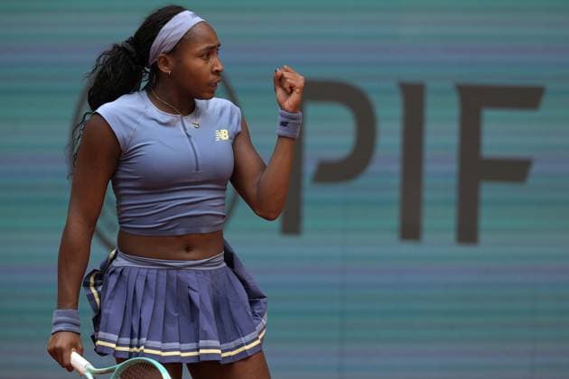 April 30, 2025, Madrid, Madrid, Spain: COCO GAUFF of USA reacts after winning against MIRRA ANREEVA during the Mutua Madrid Open 2025, ATP, Tennis Herren Masters 1000 and WTA, Tennis Damen 1000 tennis tournament at Caja MagicaÃ‚ Madrid Spain - ZUMAd308 20250430_zsp_d308_007 Copyright: xJuanxCarlosxLucasx