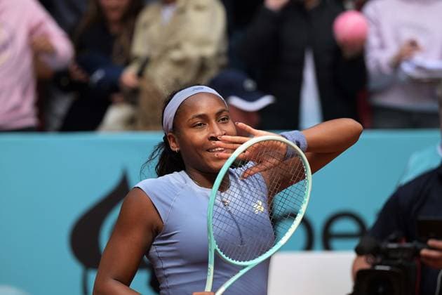 April 30, 2025, Madrid, Madrid, Spain: COCO GAUFF of USA reacts after winning against MIRRA ANREEVA during the Mutua Madrid Open 2025, ATP, Tennis Herren Masters 1000 and WTA, Tennis Damen 1000 tennis tournament at Caja MagicaÃ‚ Madrid Spain - ZUMAd308 20250430_zsp_d308_009 Copyright: xJuanxCarlosxLucasx