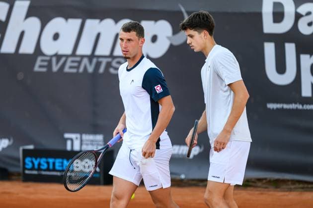 TENNIS - ATP, Tennis Herren DANUBE Upper Austria Open MAUTHAUSEN,AUSTRIA,30.APR.25 - TENNIS - ATP Challenger Tour, DANUBE Upper Austria Open. Image shows Filip Misolic (AUT) and Matej Dodig (CRO).  GEPAxpictures xChristianxMoser