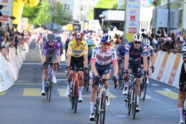 30-04-2025 Tour De Romandie; Tappa 01 Munchenstein - Fribourg; 2025, Red Bull - Bora Hansgrohe; 2025, Ineos Grenadiers; Hajek, Alexander; Watson, Samuel; Fribourg; 