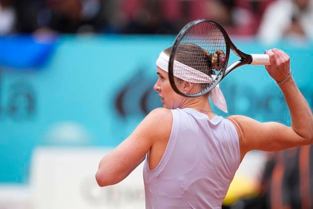 April 30, 2025, Madrid, Madrid, Spain: Elina Svitolina of Ukraine in action against Moyuka Uchijima of Japan during the Mutua Madrid Open 2025, ATP, Tennis Herren Masters 1000 and WTA, Tennis Damen 1000 tennis tournament, celebrated at Caja Magica on April 30, 2025 in Madrid, Spain. Madrid Spain - ZUMAa181 20250430_zaa_a181_138 Copyright: xOscarxJ.xBarrosox