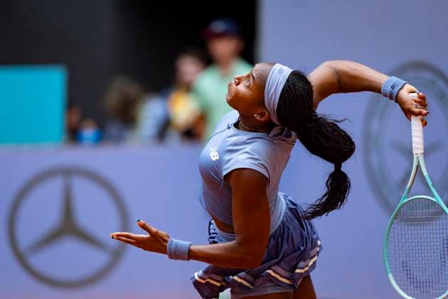 Mutua Madrid Open 2025 Coco Gauff of the United States is in action during the Women s Singles Quarter-Final match against Mirra Andreeva during the Mutua Madrid Open 2025 tournament celebrated at La Caja Magica on April 30, 2025 in Madrid, Spain. Madrid La Caja Magica Madrid Spain Copyright: xAlbertoxGardinx AGardin_20250430_Mutua_Madrid_Open_0703