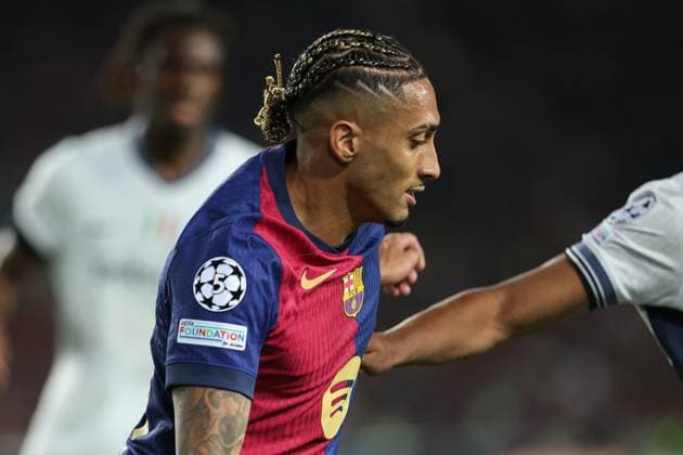 April 30, 2025, Barcelona, Barcelona, SPAIN: Raphinha of FC Barcelona, Barca in action during the UEFA Champions League 2024 25 Semi Final First leg, match between FC Barcelona and FC Internazionale Milano at Estadi Olimpic Lluis Companys on April 30, 2025 in Barcelona, Spain. Barcelona SPAIN - ZUMAa181 20250430_zaa_a181_280 Copyright: xIrinaxR.xHipolitox