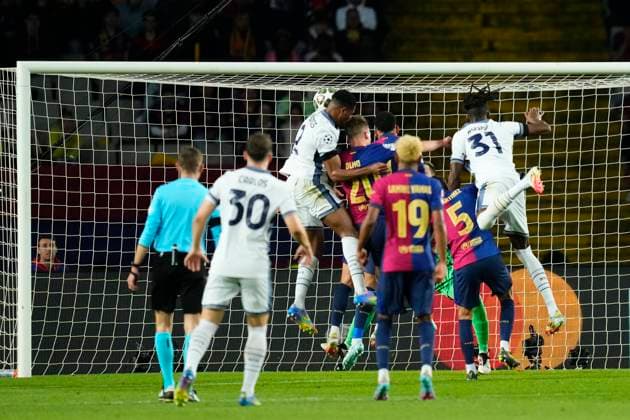 FC Barcelona, Barca v FC Internazionale Milano - UEFA Champions League 2024 25 Semi Final First Leg Denzel Dumfries right-back of Internazionale and Netherlands celebrates after scoring his sides second goal during the UEFA Champions League 2024 25 Semi Final First Leg match between FC Barcelona and FC Internazionale Milano at Estadi Olimpic Lluis Companys on April 30, 2025 in Barcelona, Spain. Barcelona Madrid Spain  Copyright: xJosexBretonx originalFilename:bretonhernandez-fcbarcel250430_npKnn.jpg