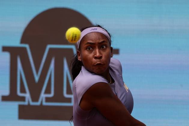 April 30, 2025, Madrid, Madrid, SPAIN: American Coco Gauff plays against Russian Mirra Andreeva (not visible) during a match at the 2025 Mutua Madrid Open, held at La Caja MoÂ¡gica..Final score: 5-7 1-6 for Gauff Madrid SPAIN - ZUMAs197 20250430_aaa_s197_085 Copyright: xDavidxCanalesx