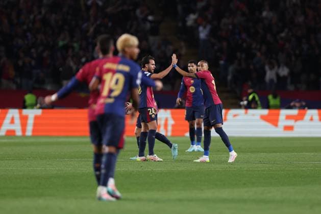 April 30, 2025, Barcelona, Barcelona, Spain: Raphinha Dias Belloli of FC Barcelona, Barca celebrates after an own goal from Yann Sommer of FC Internazionale during the UEFA Champions League 2024 25 Semi Final First leg, match between FC Barcelona and FC Internazionale Milano at Estadi Olimpic Lluis Companys on April 30, 2025 in Barcelona, Spain. Barcelona Spain - ZUMAa181 20250430_zaa_a181_326 Copyright: xJavierxBorregox