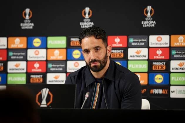 Manchester United, ManU FC press conference, PK, Pressekonferenz Bilbao Manchester United Manager Ruben Amorim during the Manchester United FC Press Conference ahead of the UEFA Europa League Semi-Final 1st Leg between Athletic Club and Manchester United FC, at Estadio de San MamÃ s, Bilbao, Spain on 30 April 2025 Credit: Phil Duncan Every Second Media Editorial use only. All images are copyright Every Second Media Limited. No images may be reproduced without prior permission. Copyright: xIMAGO EveryxSecondxMediax ESM-1451-0011 PhilxDuncanx xEveryxSecondxMediax
