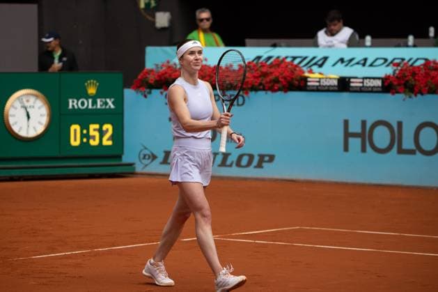 Elina Svitolina Vs Moyuka Uchijima in Madrid, Spain - 30 Apr 2025 Ukrainian player Elina Svitolina plays against Japanese player Moyuka Uchijima (not visible) during a match at the 2025 Mutua Madrid Open, held at La Caja Mágica. Final score: 2-6 1-6 for Svitolina Madrid Spain Copyright: xDavidxCanalesx xSOPAxImagesx DCOpenMadrid-21