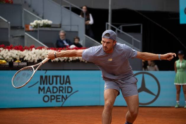 April 30, 2025, Madrid, Spain: American Tommy Paul plays against British Jack Draper (not visible) during a match at the 2025 Mutua Madrid Open, held at La Caja Magica. Final score: 6-2 6-2 for Draper Madrid Spain - ZUMAs197 20250430_aaa_s197_094 Copyright: xDavidxCanalesx