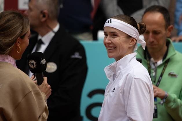 April 30, 2025, Madrid, Spain: Ukrainian Elina Svitolina speaks to the press after a match at the 2025 Mutua Madrid Open, held at La Caja Magica against Japanese Moyuka Uchijima (not visible). Final score: 2-6 1-6 for Svitolina Madrid Spain - ZUMAs197 20250430_aaa_s197_129 Copyright: xDavidxCanalesx