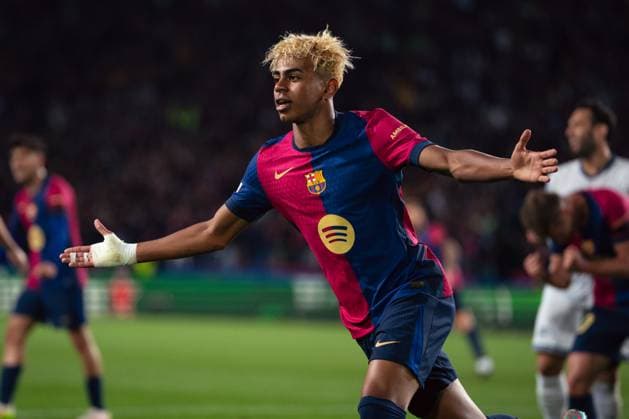 (250501) -- BARCELONA, May 1, 2025 -- Lamine Yamal of FC Barcelona, Barca celebrates a goal during the UEFA Champions League semifinal 1st leg between FC Barcelona and Inter Milan in Barcelona, Spain, April 30, 2025. (Photo by Joan Gosa Xinhua) (SP)SPAIN-BARCELONA-FOOTBALL-CHAMPIONS LEAGUE-BARCELONA VS INTER MILAN HuxAn¡¤gesa 