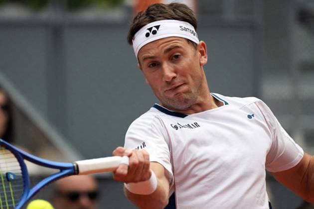 May 1, 2025, Madrid, Madrid, Spain: CASPER RUUD of Norway plays a forehand during his Men s Singles Quarter-Final match against DANIIL MEDVEDEV of Russia on Day Ten of the Mutua Madrid Open at La Caja Magica. Madrid Spain - ZUMAd308 20250501_zsp_d308_003 Copyright: xJuanxCarlosxLucasx
