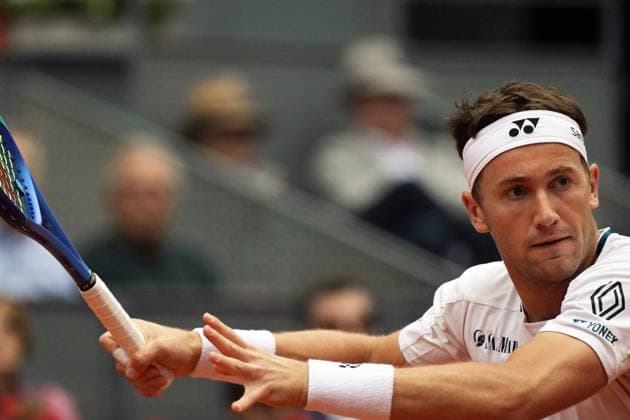 May 1, 2025, Madrid, Madrid, Spain: CASPER RUUD of Norway plays a forehand during his Men s Singles Quarter-Final match against DANIIL MEDVEDEV of Russia on Day Ten of the Mutua Madrid Open at La Caja Magica. Madrid Spain - ZUMAd308 20250501_zsp_d308_004 Copyright: xJuanxCarlosxLucasx