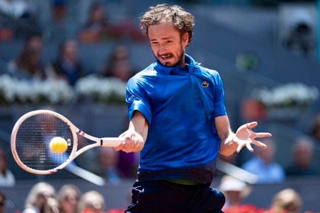 Mutua Madrid Open 2025 Daniil Medvedev plays a forehand during his Men s Singles Quarter-Final match against Casper Ruud of Norway at the Mutua Madrid Open 2025 tournament celebrated at La Caja Magica on May 01, 2025 in Madrid, Spain. Madrid La Caja Magica Madrid Spain Copyright: xAlbertoxGardinx AGardin_20250501_Mutua_Madrid_Open_0096